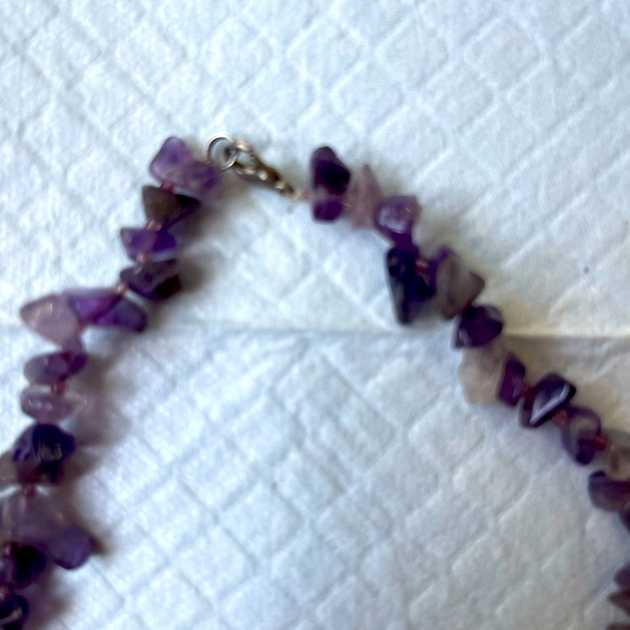 Vintage Amethyst Chip Semi-Precious Gem Stone  Necklace Purple 18”Handmade - Picture 6 of 12
